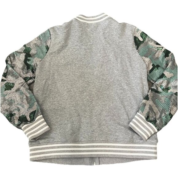Boston Proper Sequin Camo Zip Varsity Jacket Size Large Embellished Floral - Picture 4 of 10